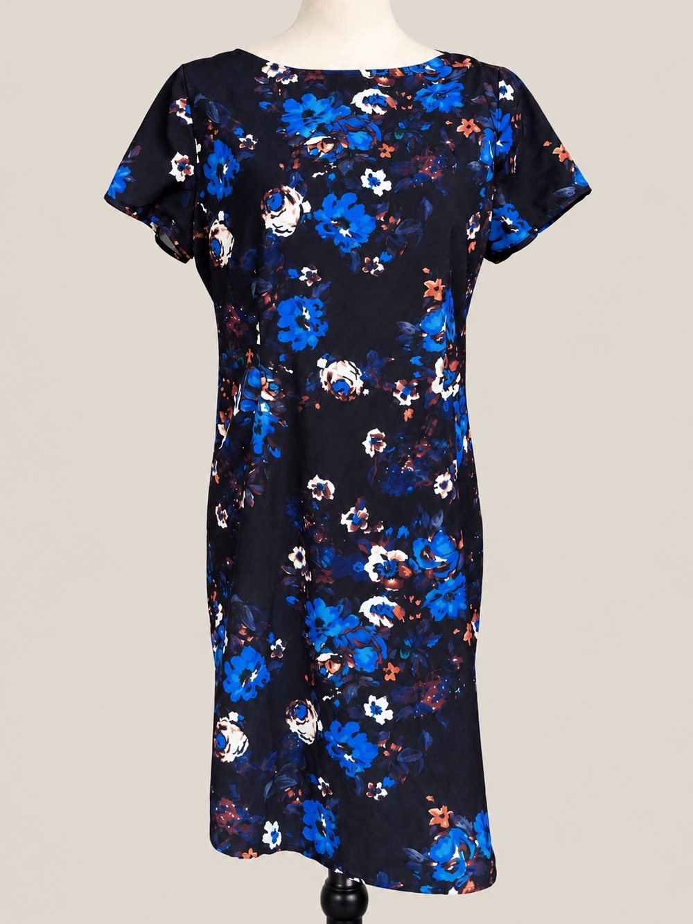 Yumi Kim Blue Floral Shift Dress Short Sleeve Asymmetrical Hem Large